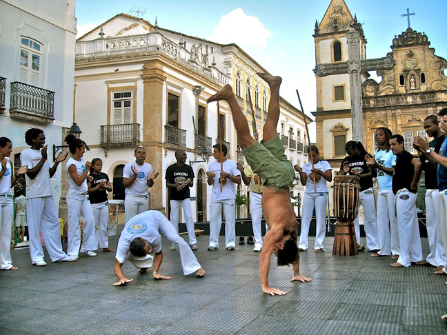 Roda de capoeira no Pelourinho, em Salvador na Bahia