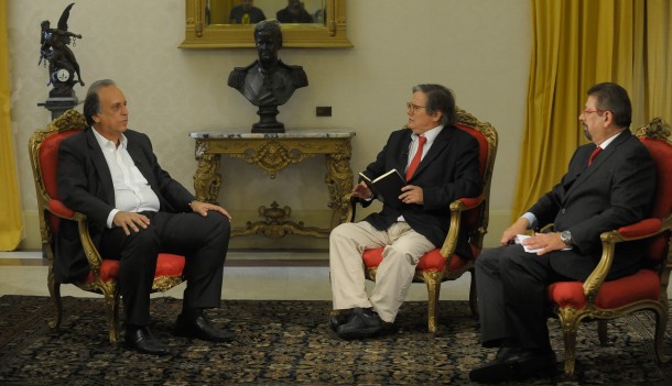 Luiz Fernando Pezão, Paulo Moreira Leite e Florestan Fernandes Júnior no Palácio Guanabara